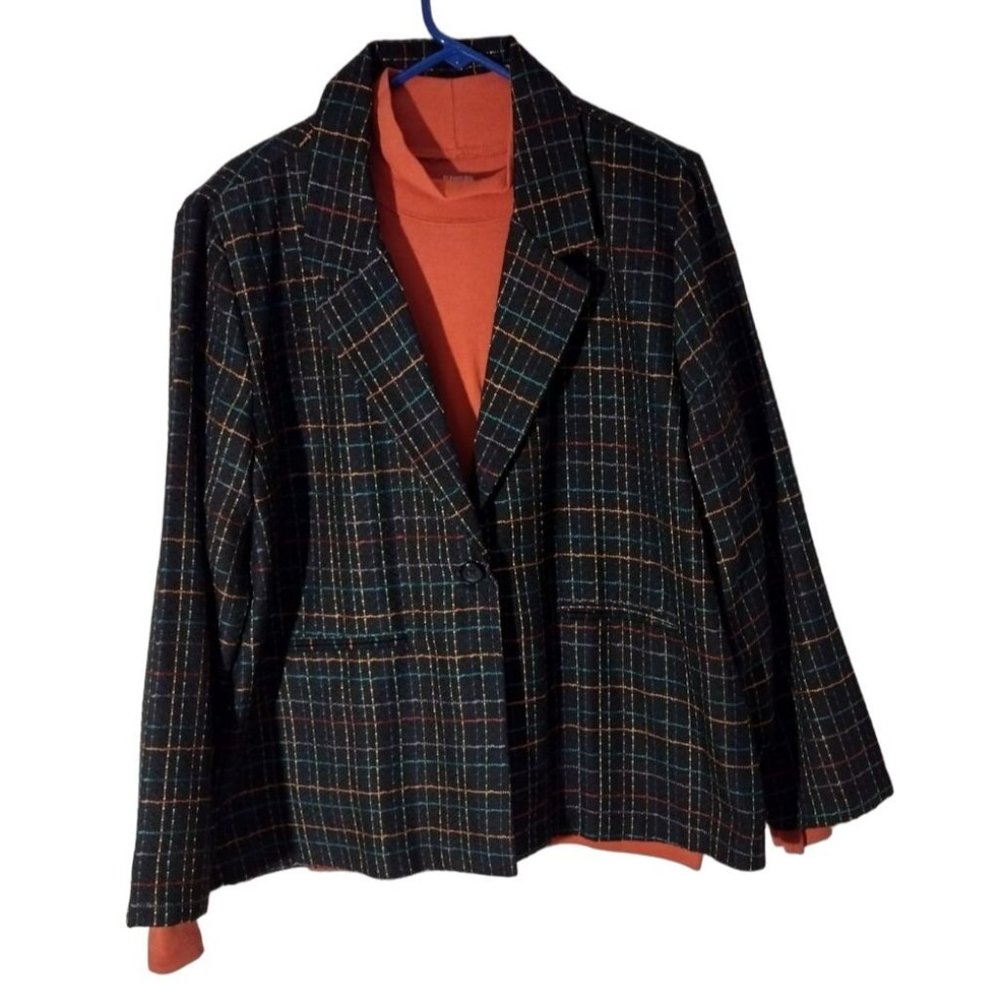 Tudor Court Large Black Striped Blazer with Burnt Orange St John's Bay XL Mock T